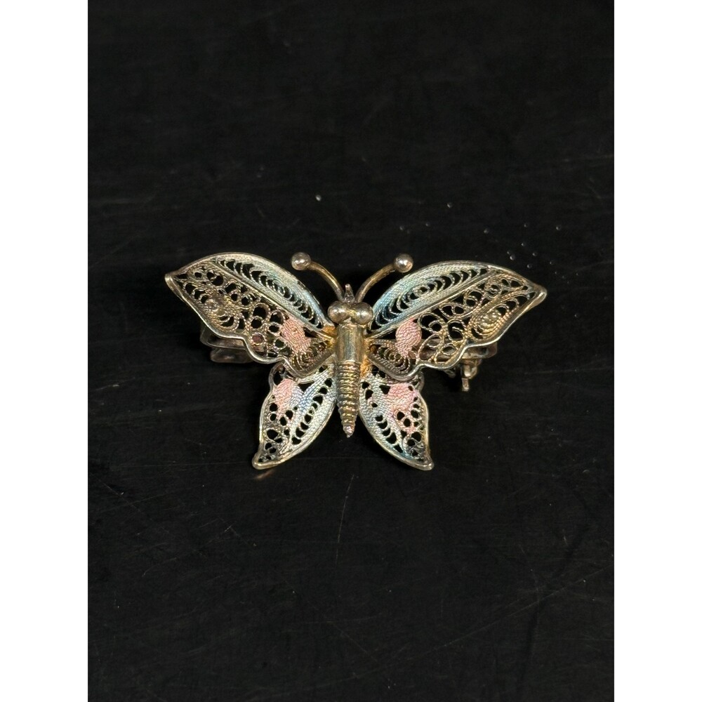 Vintage 800 Silver Filigree Butterfly Brooch